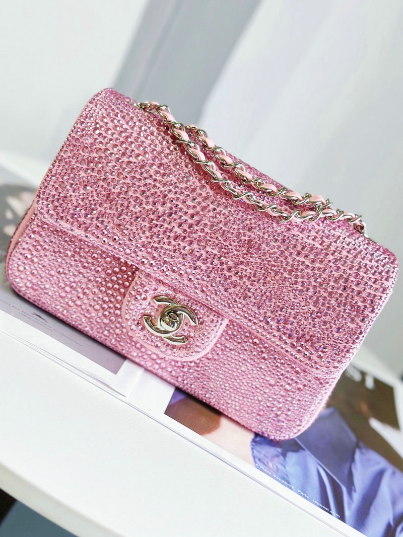 Classic Chanel Mini Flap Evening Bag with Pink Gold AS22