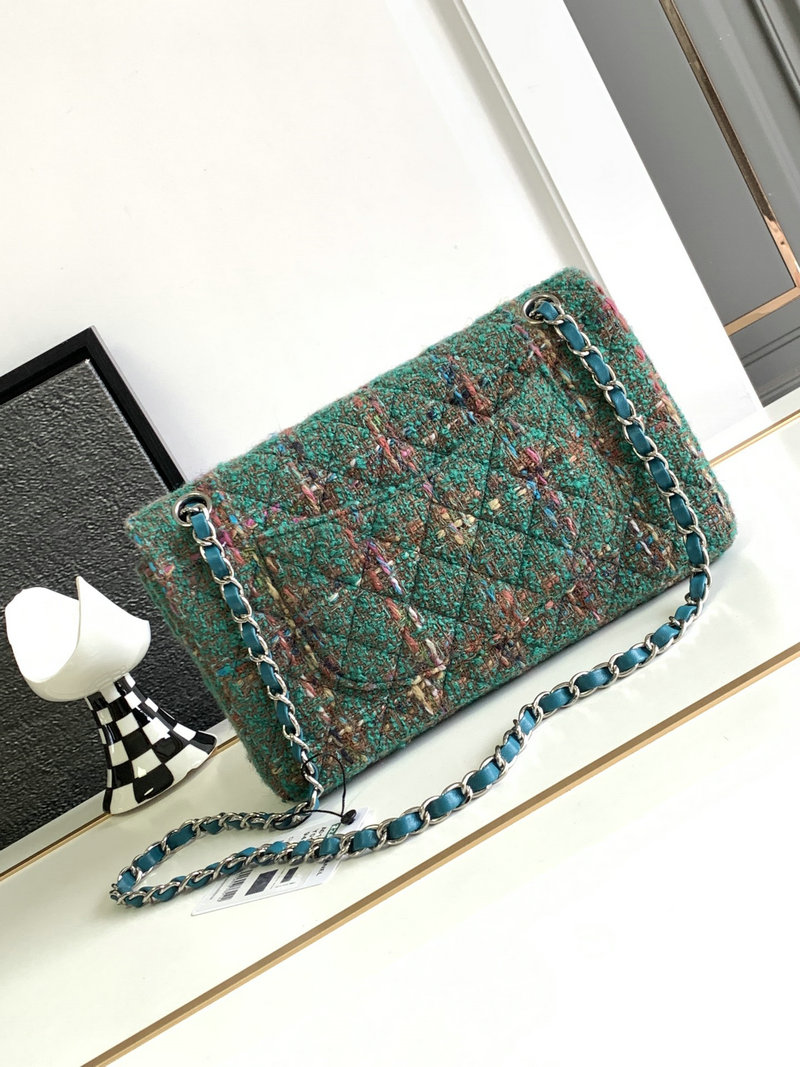 Medium Chanel Tweed Flap Bag Green AS2325