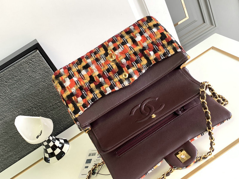 Medium Chanel Tweed Flap Bag Orange AS2325