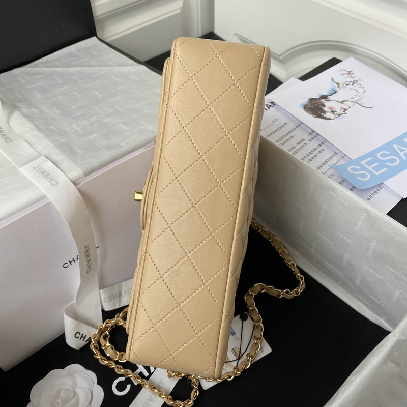 Medium Classic Flap Handbag Beige with Gold A01112