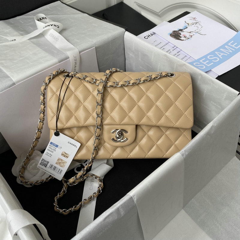 Medium Classic Flap Handbag Beige with Silver A01112