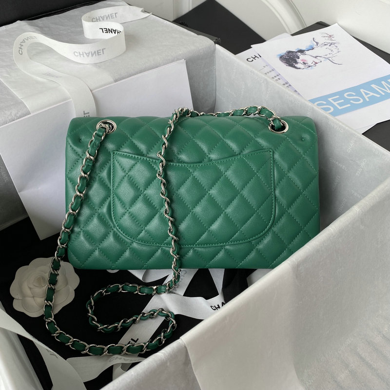 Medium Classic Flap Handbag Green with Silver A01112