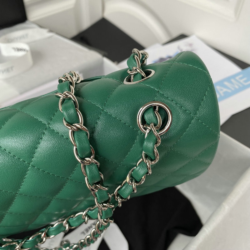 Medium Classic Flap Handbag Green with Silver A01112