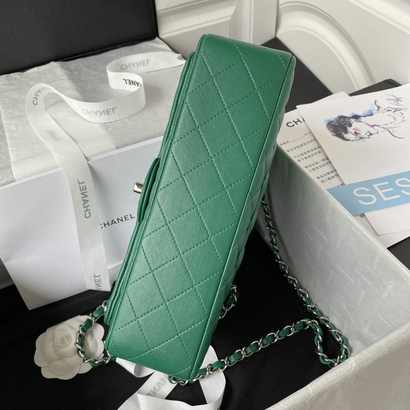 Medium Classic Flap Handbag Green with Silver A01112