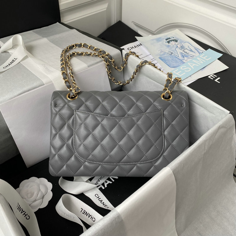 Medium Classic Flap Handbag Grey with Gold A01112