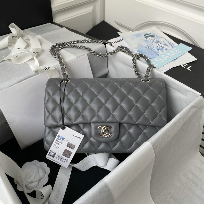 Medium Classic Flap Handbag Grey with Silver A01112