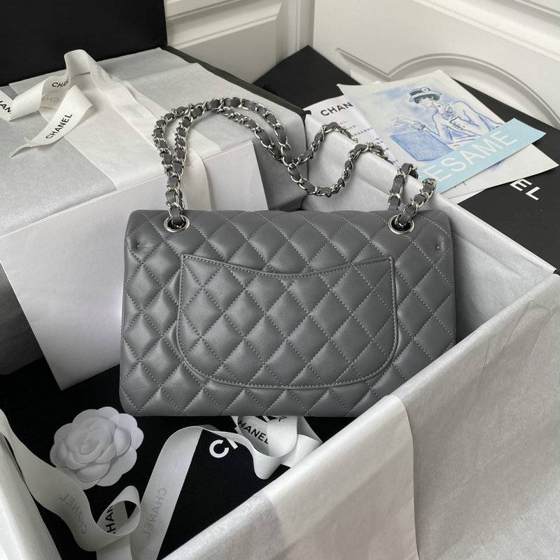 Medium Classic Flap Handbag Grey with Silver A01112