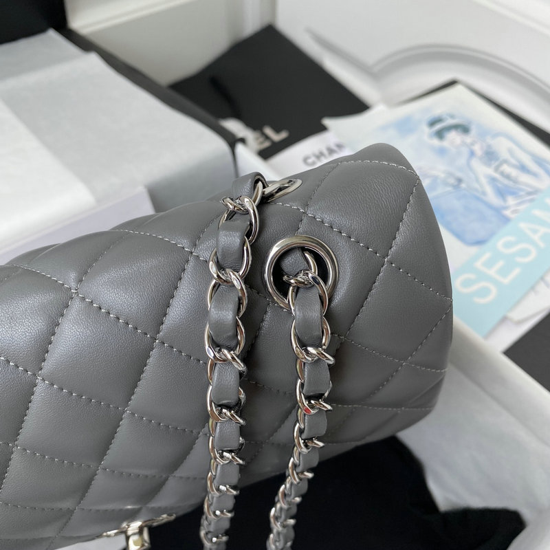 Medium Classic Flap Handbag Grey with Silver A01112