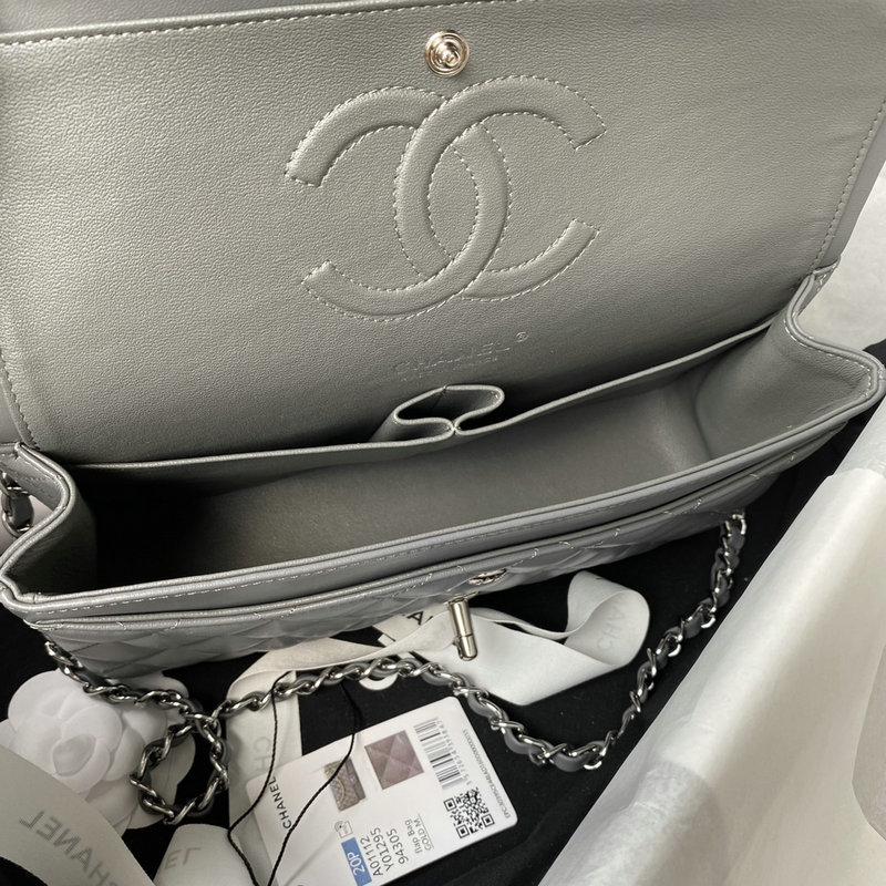 Medium Classic Flap Handbag Grey with Silver A01112