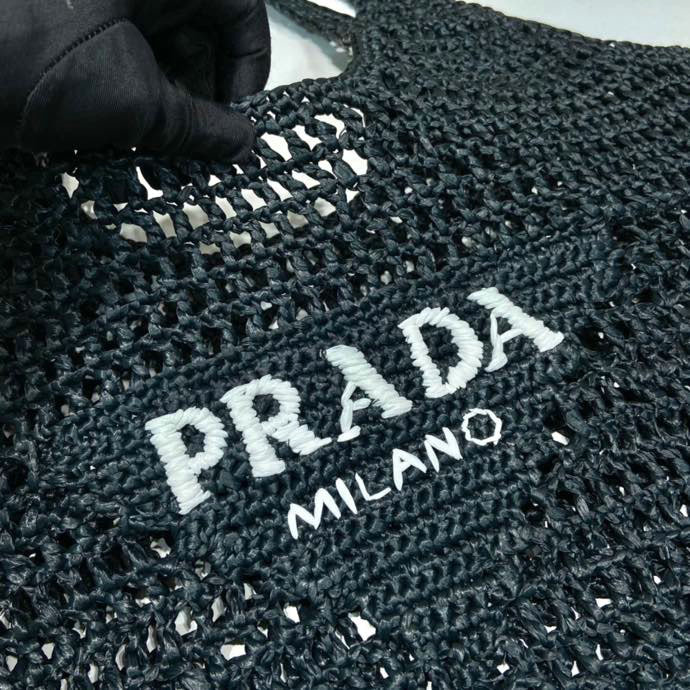 Prada Raffia Crochet tote bag Black 1BG424