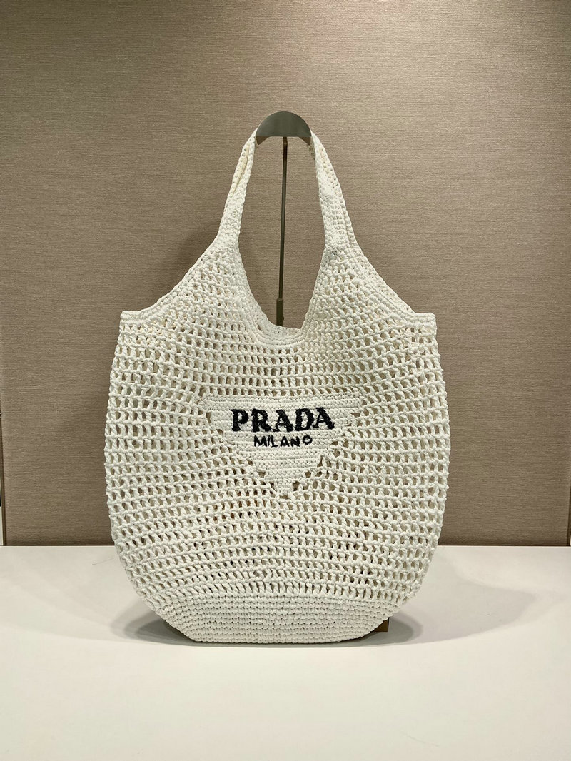 Prada Raffia Crochet tote bag White 1BG424