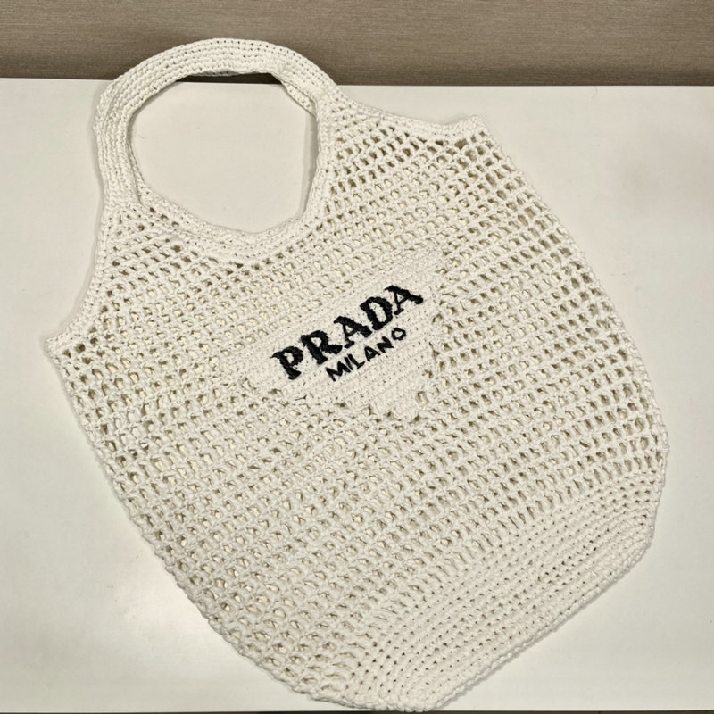 Prada Raffia Crochet tote bag White 1BG424