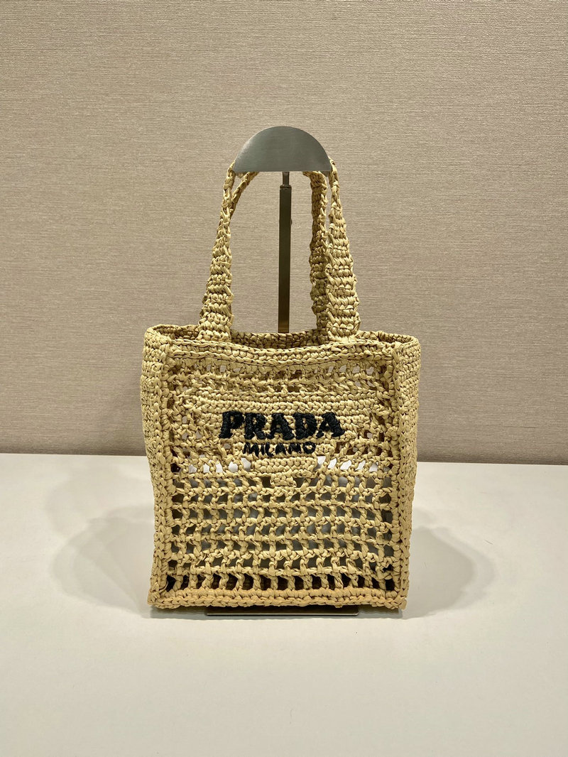 Prada Small Raffia crochet tote bag Beige 1BG444