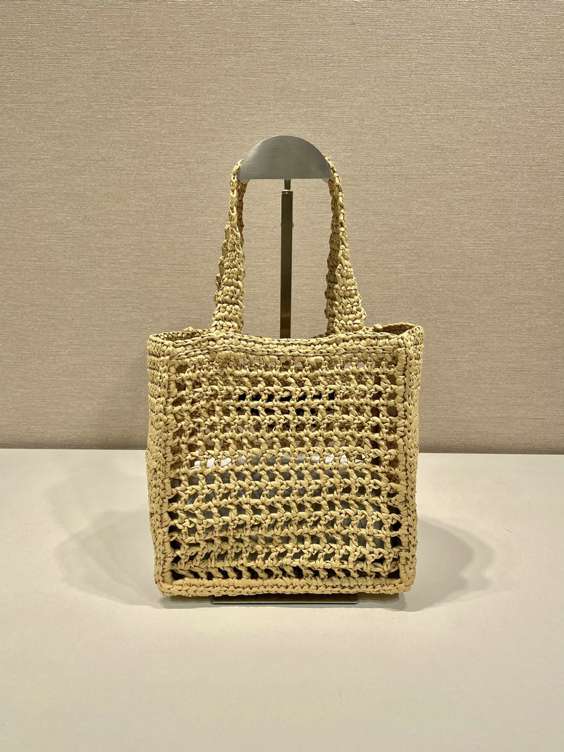 Prada Small Raffia crochet tote bag Beige 1BG444