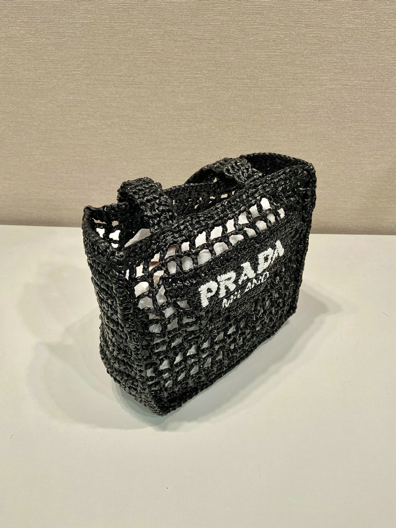 Prada Small Raffia crochet tote bag Black 1BG444