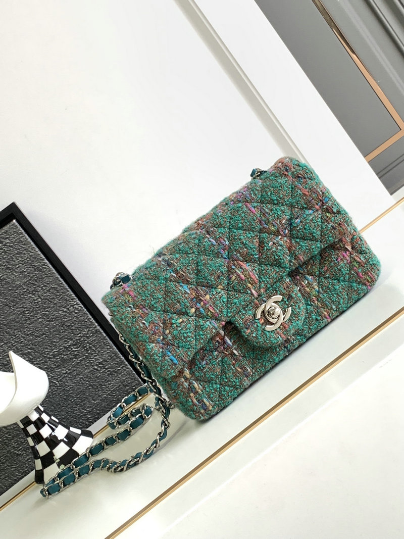 Small Chanel Tweed Flap Bag Green AS2320