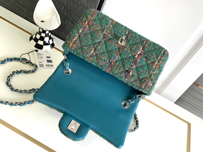 Small Chanel Tweed Flap Bag Green AS2320