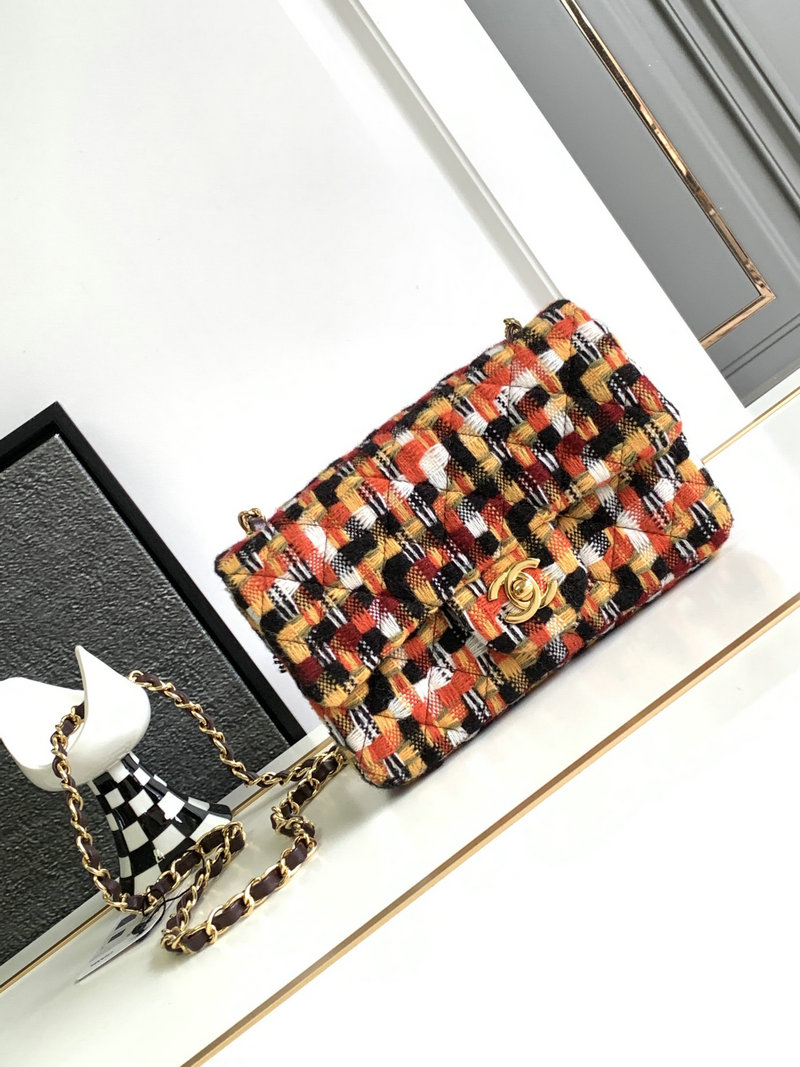 Small Chanel Tweed Flap Bag Orange AS2320