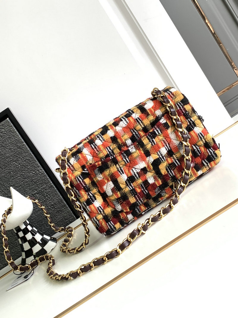 Small Chanel Tweed Flap Bag Orange AS2320