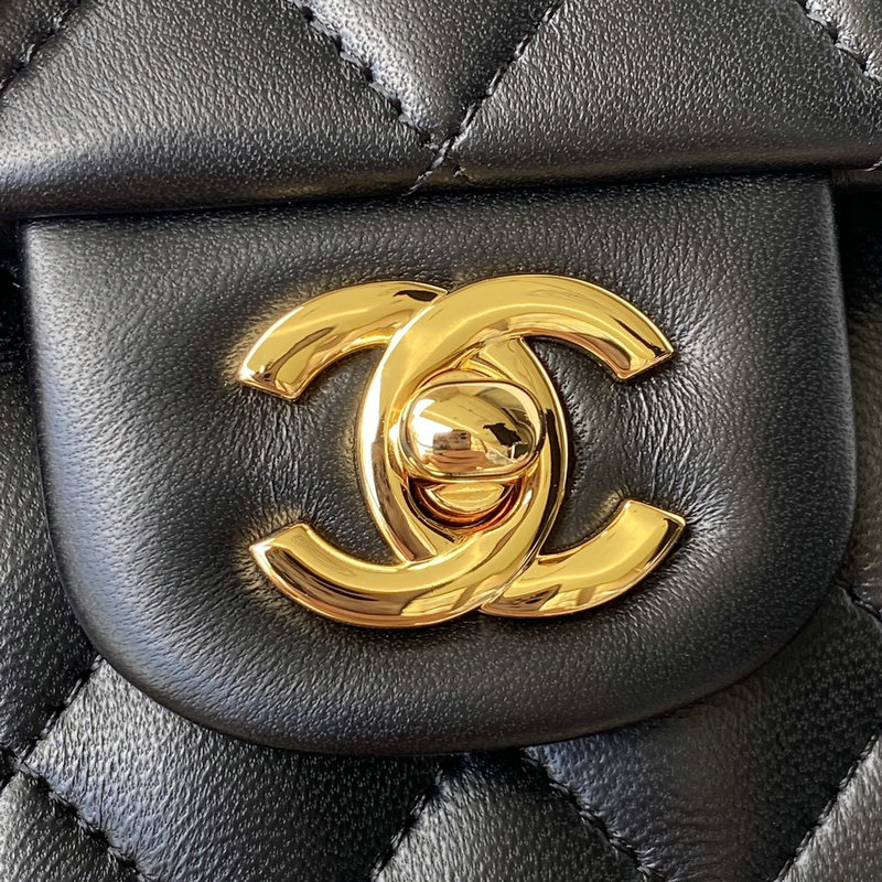 Small Classic Chanel Flap Handbag Black with Gold A01113