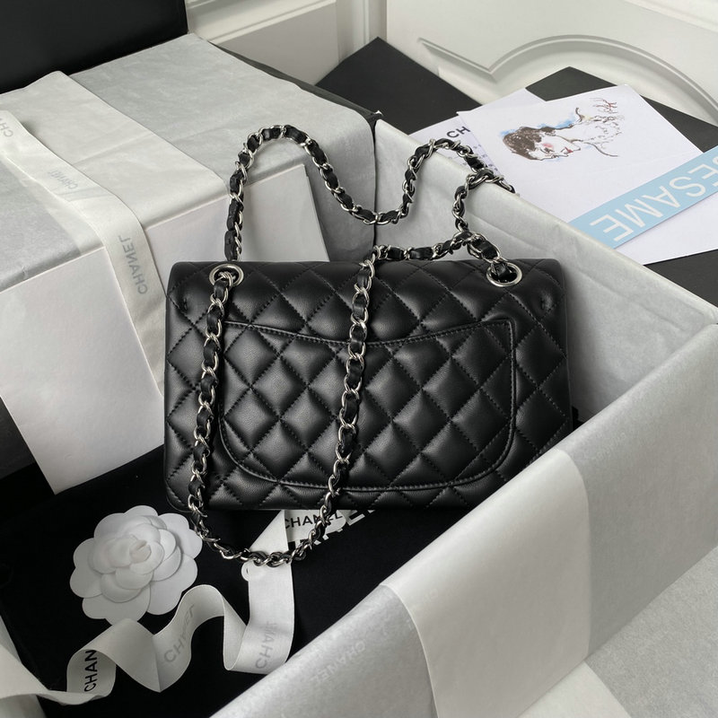 Small Classic Chanel Flap Handbag Black with Silver A01113