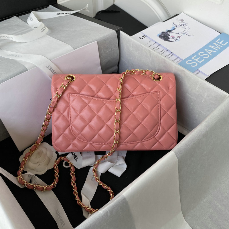 Small Classic Chanel Flap Handbag Pink with Gold A01113