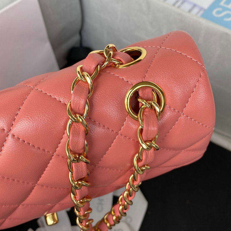 Small Classic Chanel Flap Handbag Pink with Gold A01113