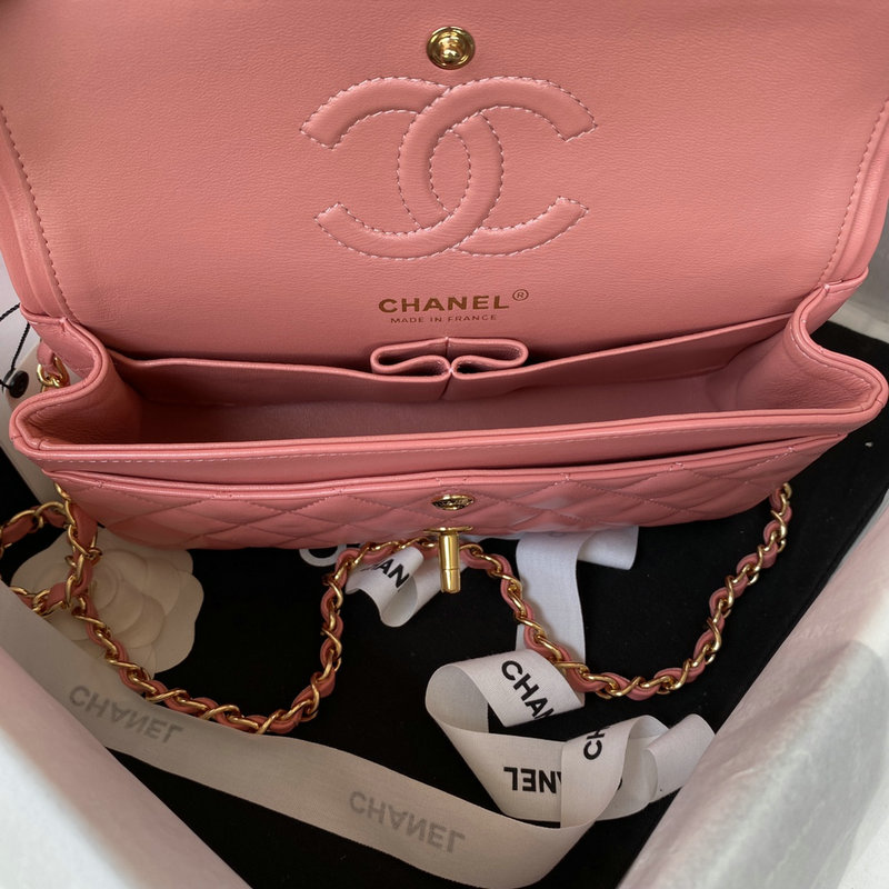 Small Classic Chanel Flap Handbag Pink with Gold A01113