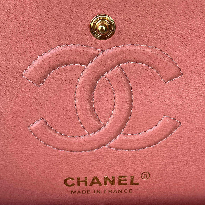 Small Classic Chanel Flap Handbag Pink with Gold A01113