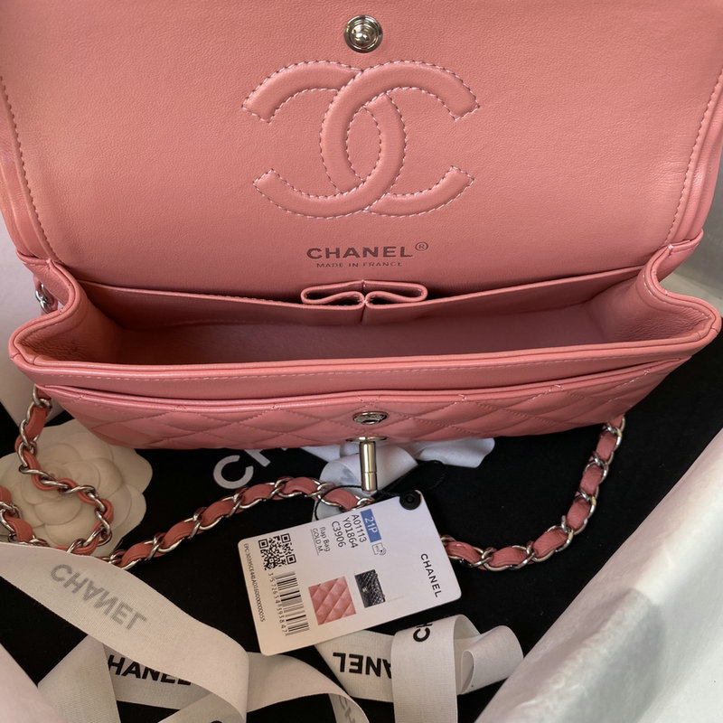 Small Classic Chanel Flap Handbag Pink with Silver A01113