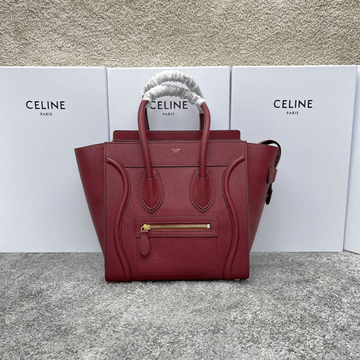 Celine Luggage Bag in Drummed Calfskin Burgundy CE0805