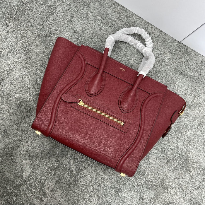 Celine Luggage Bag in Drummed Calfskin Burgundy CE0805