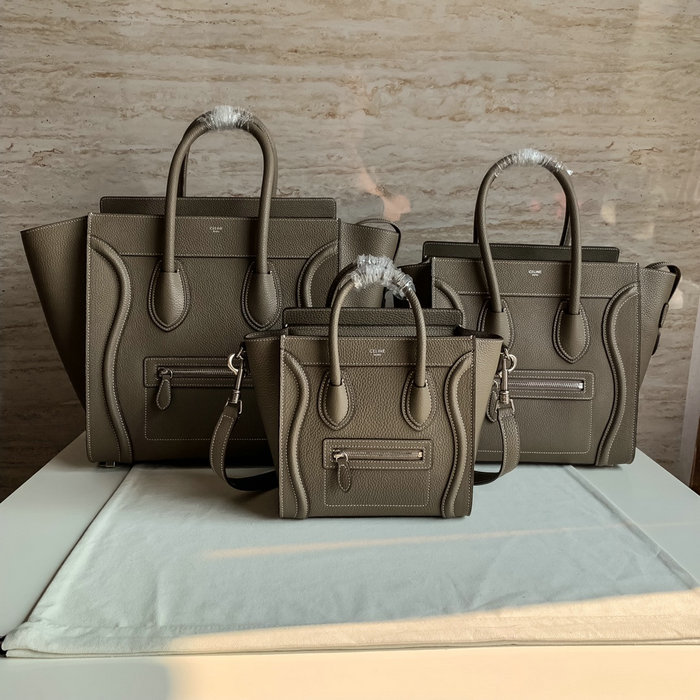 Celine Luggage Bag in Drummed Calfskin Khaki CE0805