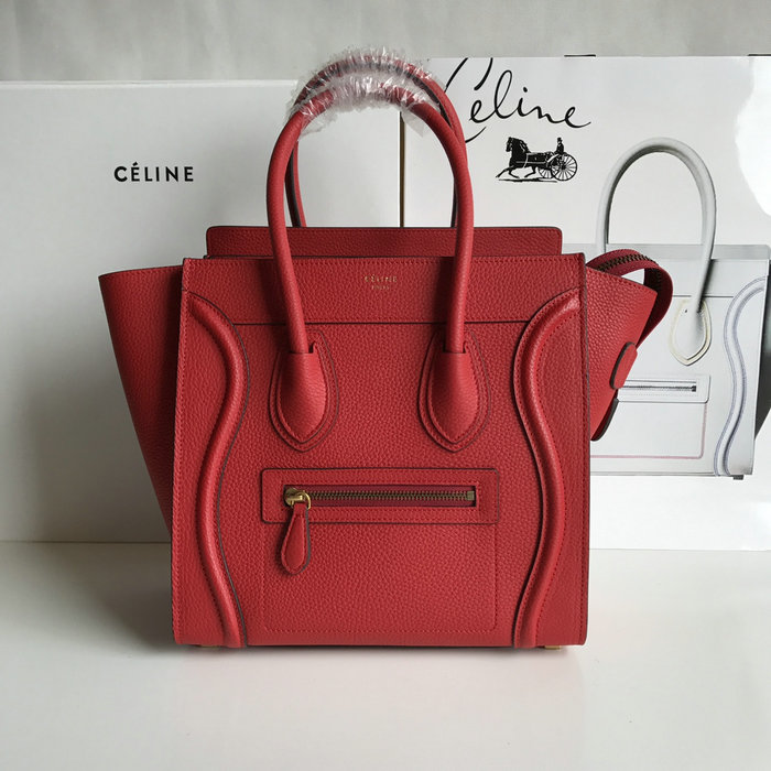 Celine Micro Luggage Bag in Drummed Calfskin Red CE0805