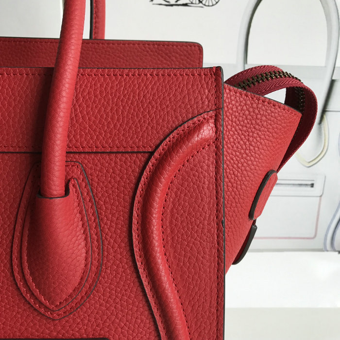 Celine Micro Luggage Bag in Drummed Calfskin Red CE0805