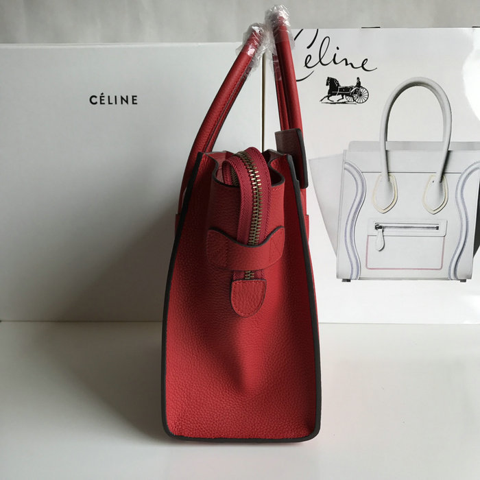 Celine Micro Luggage Bag in Drummed Calfskin Red CE0805