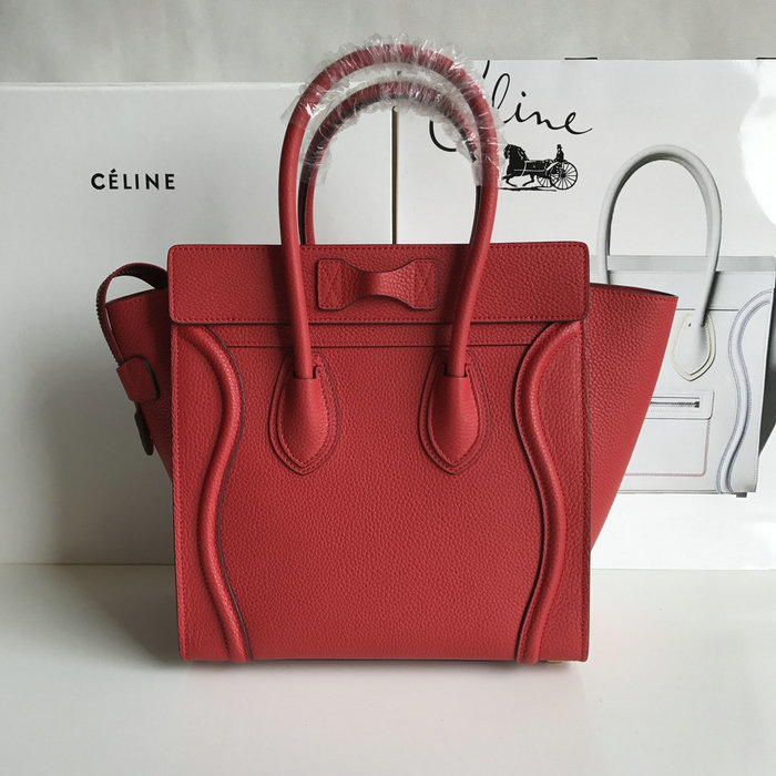 Celine Micro Luggage Bag in Drummed Calfskin Red CE0805