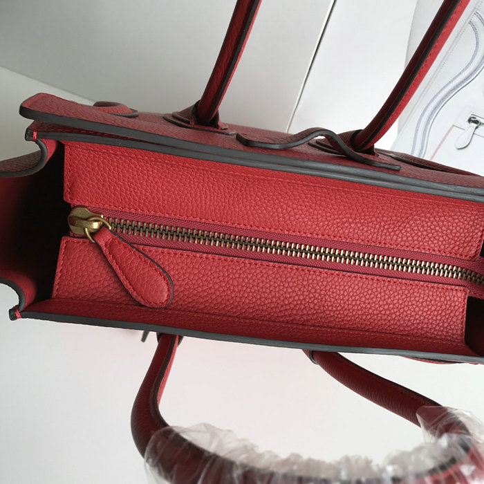 Celine Micro Luggage Bag in Drummed Calfskin Red CE0805