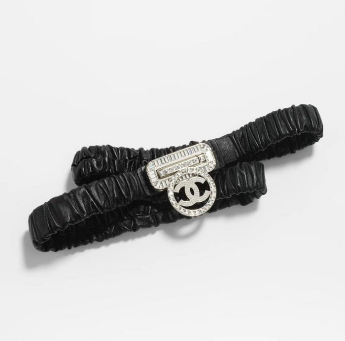 Chanel Belt Black with Silver AA8931