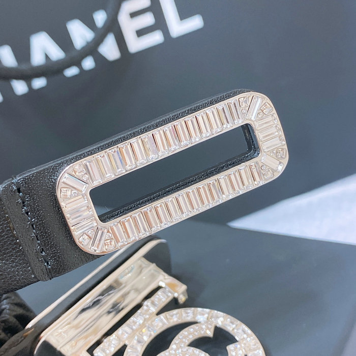 Chanel Belt Black with Silver AA8931