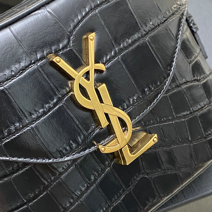 Saint Laurent June Box Bag in Black Embossed Crocodile 710080