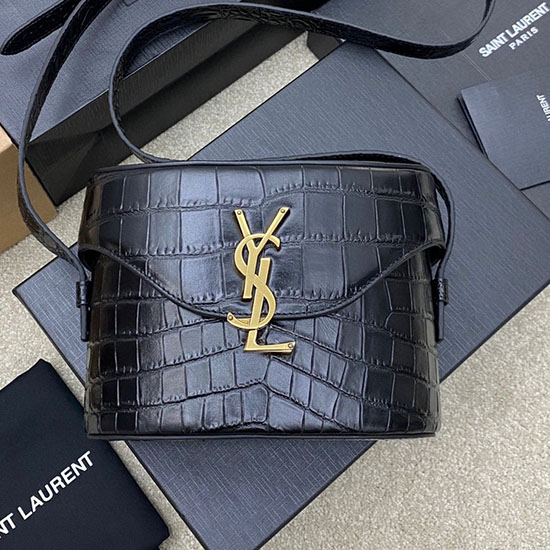 Saint Laurent June Box Bag in Black Embossed Crocodile 710080