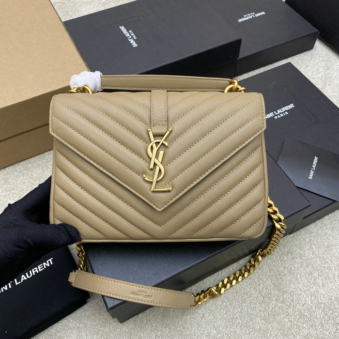 Saint Laurent Medium Matelasse Leather College Bag Beige 392737