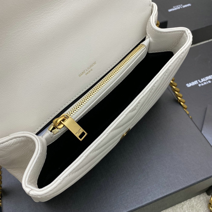 Saint Laurent Medium Matelasse Leather College Bag White 392737