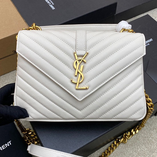 Saint Laurent Medium Matelasse Leather College Bag White 392737