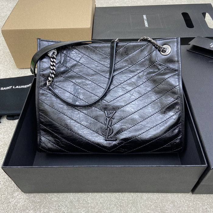 Saint Laurent Niki Medium Shopping Bag Black with Silver 577999