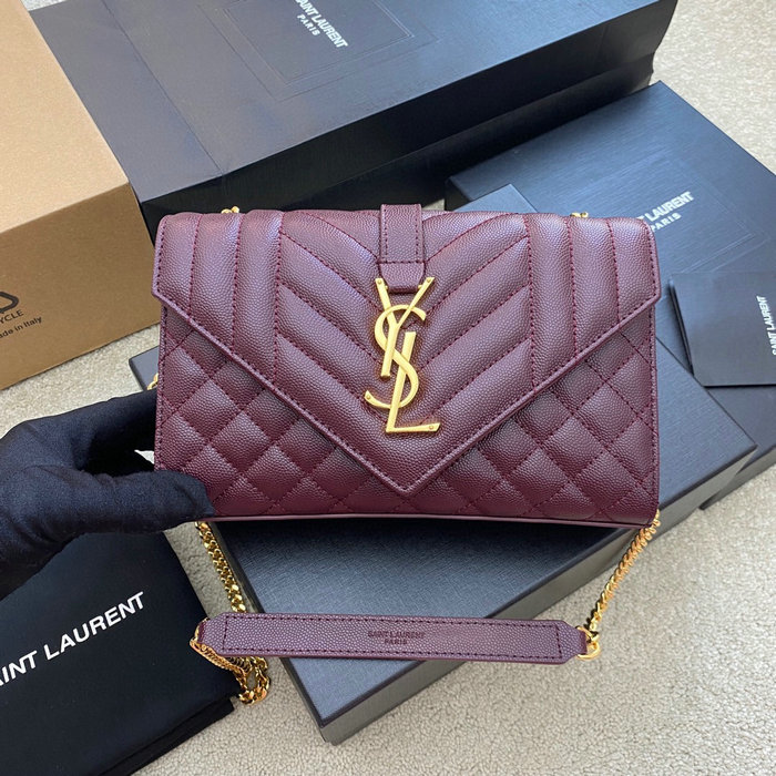 Saint Laurent Small Envelope Shoulder Bag Burgundy 526286