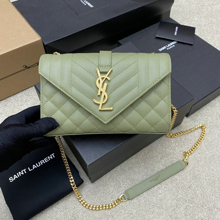 Saint Laurent Small Envelope Shoulder Bag Green 526286