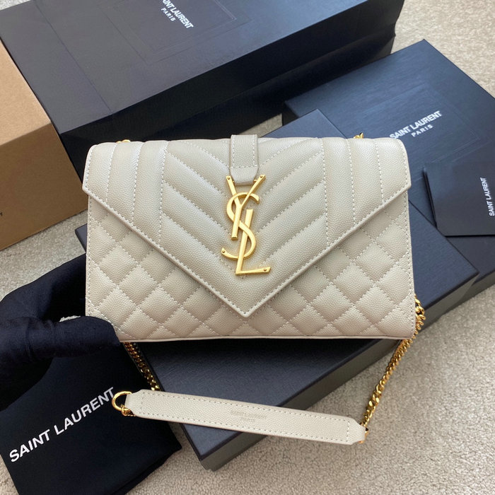 Saint Laurent Small Envelope Shoulder Bag White 526286