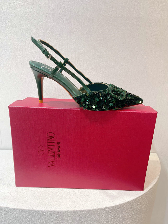 Valentino Sequins Slingback Pumps Green SNV073002